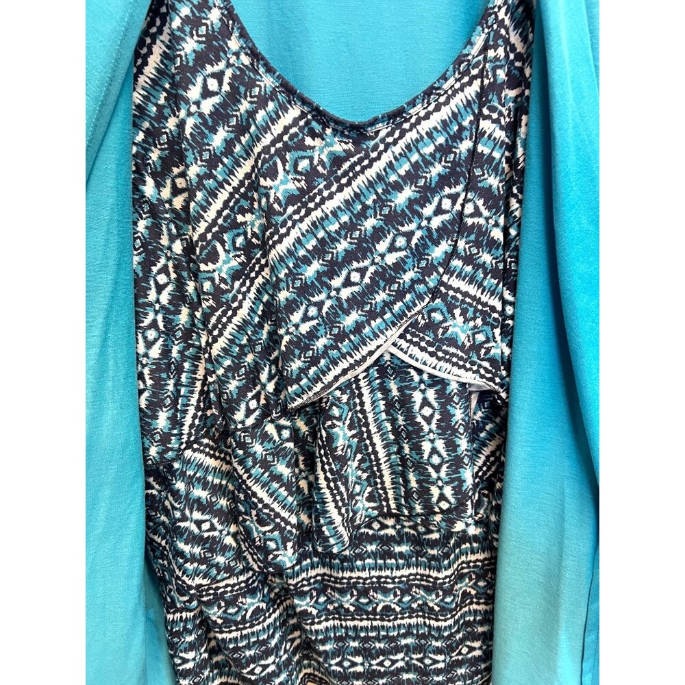 White Stag Womens 3X Turquoise Open Cardigan w Aztec Print Tank Top - Picture 3 of 4